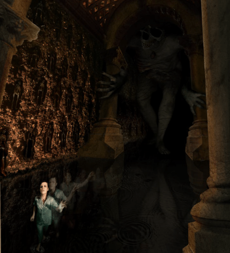 An investigator fleeing a giant creature